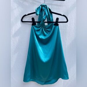 White House Black Market teal tie blouse